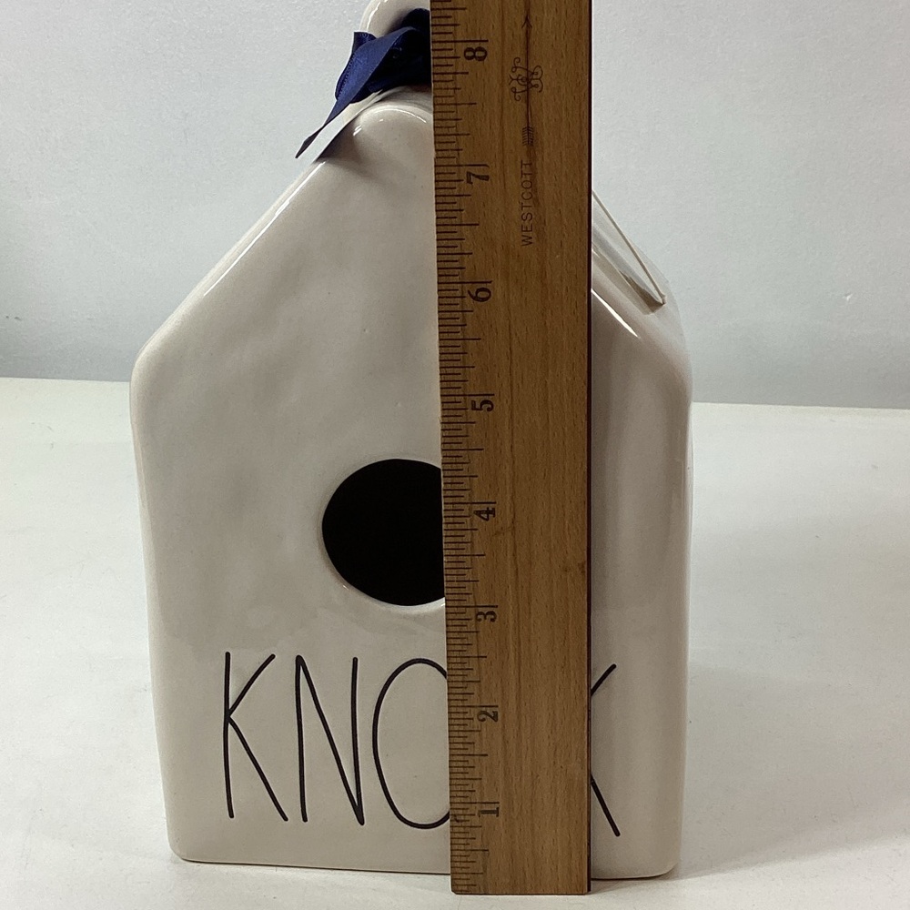 Rae Dunn Cream Ceramic BirdHouse with KNOCK on Fronf - Picture 8 of 10